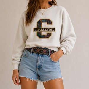 Vintage 90s Charlevoix Michigan Paisley Boxy Cropped Crewneck Coastal USA M